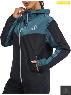 Waterproof Rain Jacket Lightweight Windbreaker Hooded Zipper for Running Hiking